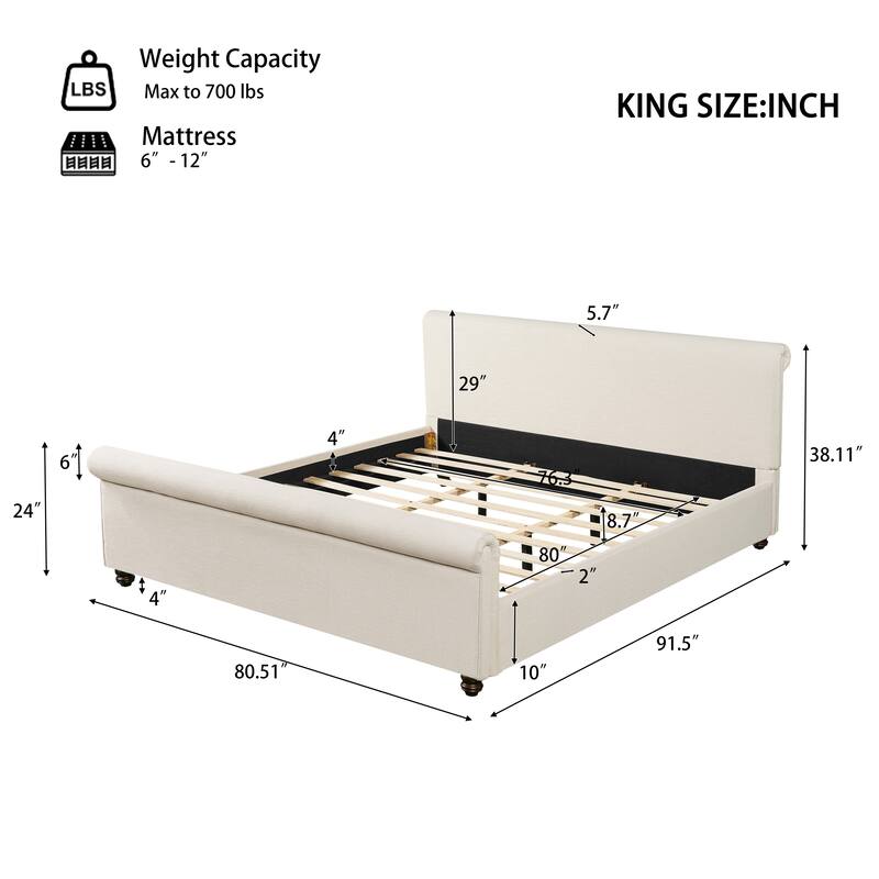 Christopher Knight Home - Modern Linen Upholstered Bed Frame with Solid Wood Legs and a Robust Headboard and Footboard