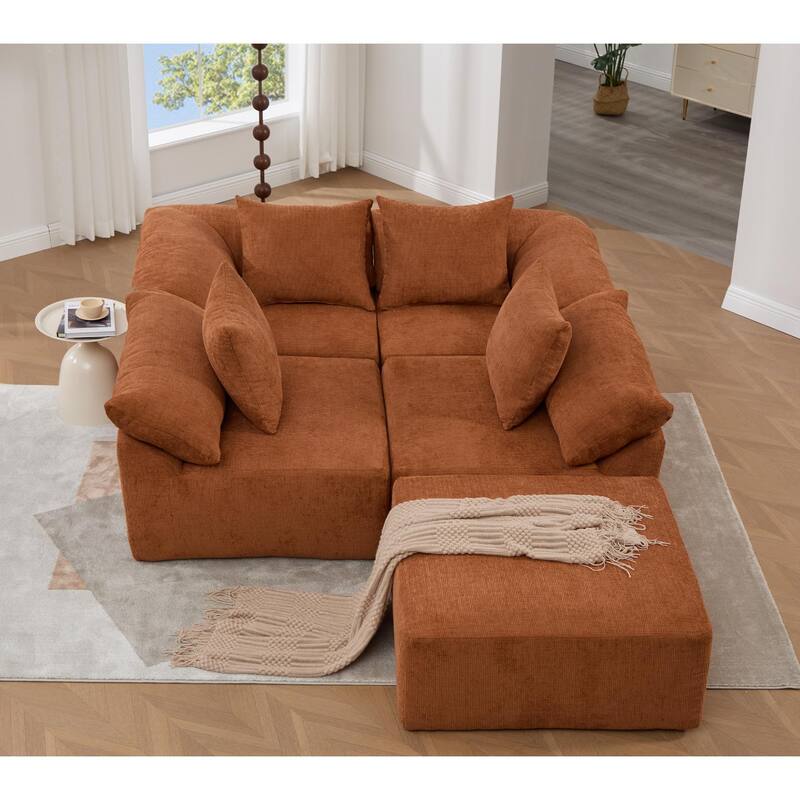 142" Chenille L-Shaped Modular Sofa with Sleeper & Ottoman