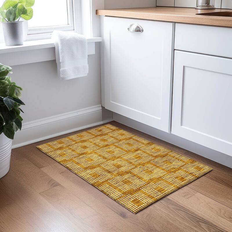 Machine Washable Indoor/ Outdoor Chantille Houndstooth Modern Rug