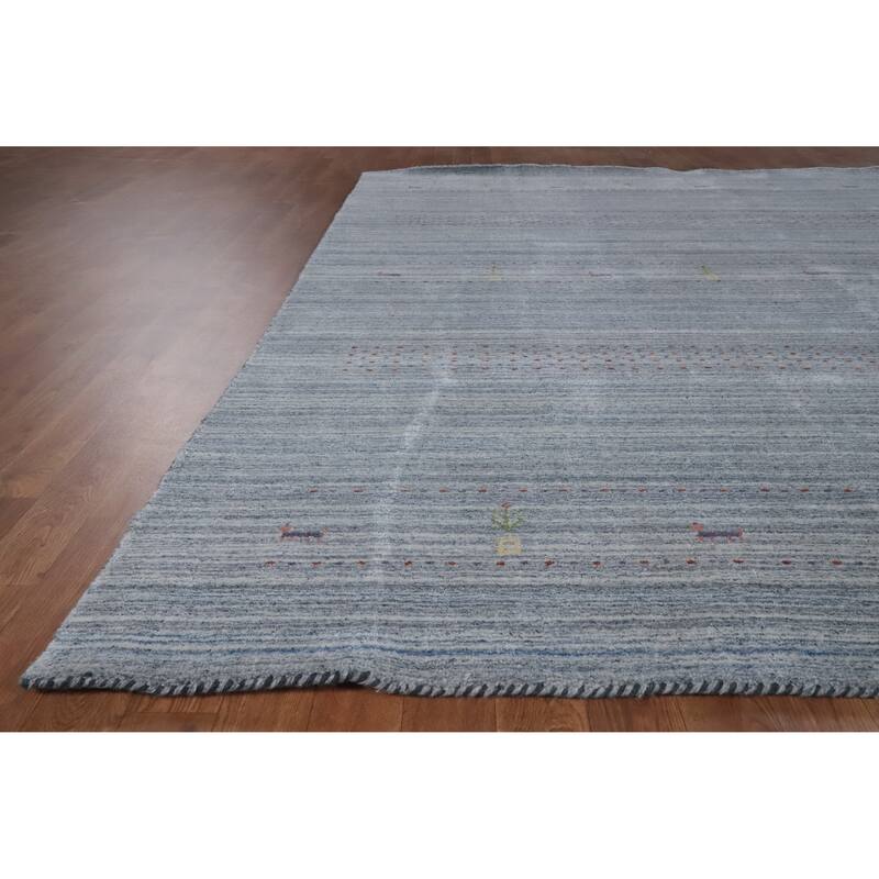 Hand Knotted Oriental 100% Wool Carpet Tribal Animal Pictorial Navy Blue & Blues Gabbeh Area Rug - 9' 7'' X 7' 11''