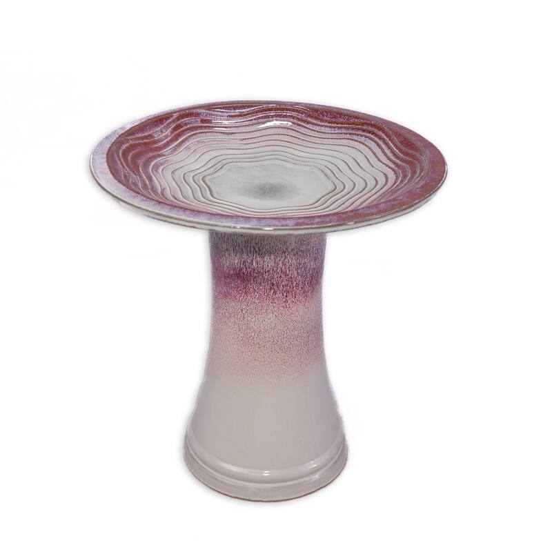 Blush Pink & White Ceramic Birdbath Set of 2 - 18 Inch Weather-Resistant Garden Decor