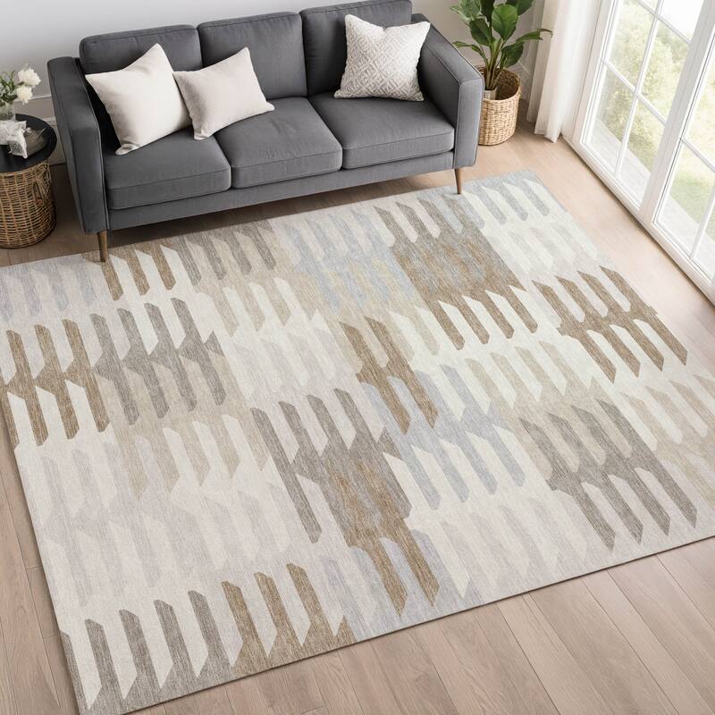 Machine Washable Indoor/ Outdoor Modern Stacks Chantille Rug