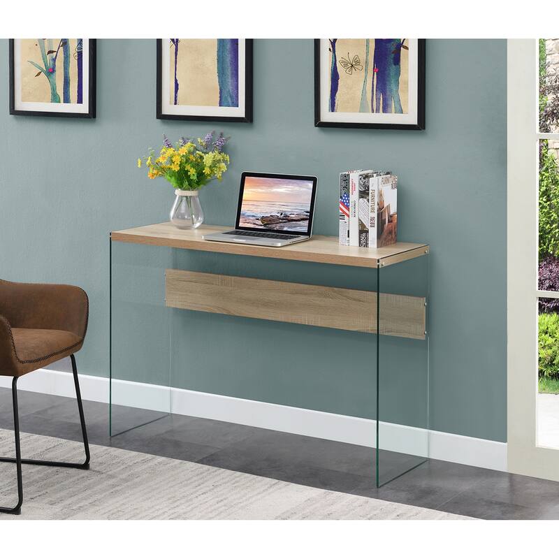 Convenience Concepts SoHo Glass Console Table/Desk - Weathered White/Glass