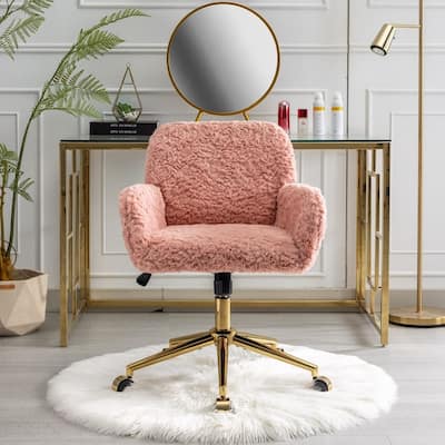Modern Artificial Rabbit Hair Height Adjustable 360 Swivel Task Chair with Metal Base