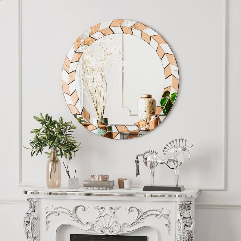 Large Sunburst Glass Round Wall Mirror