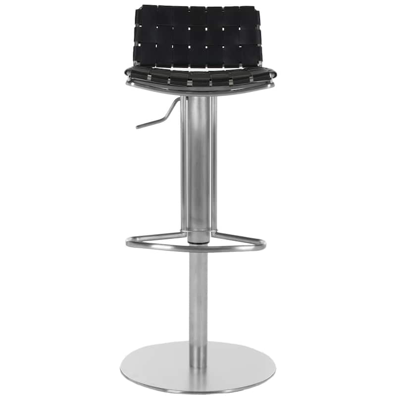 SAFAVIEH Eartha 22.8-31.9-inch Black Leather Seat Stainless Steel Adjustable Bar Stool - 17.7" x 16.5" x 29" - 18Wx17Dx29H