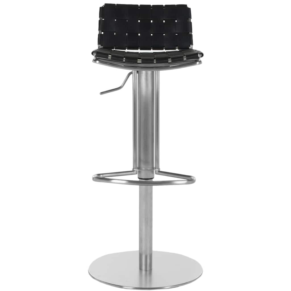 SAFAVIEH Eartha 22.8-31.9-inch Black Leather Seat Stainless Steel Adjustable Bar Stool - 17.7" x 16.5" x 29" - 18Wx17Dx29H