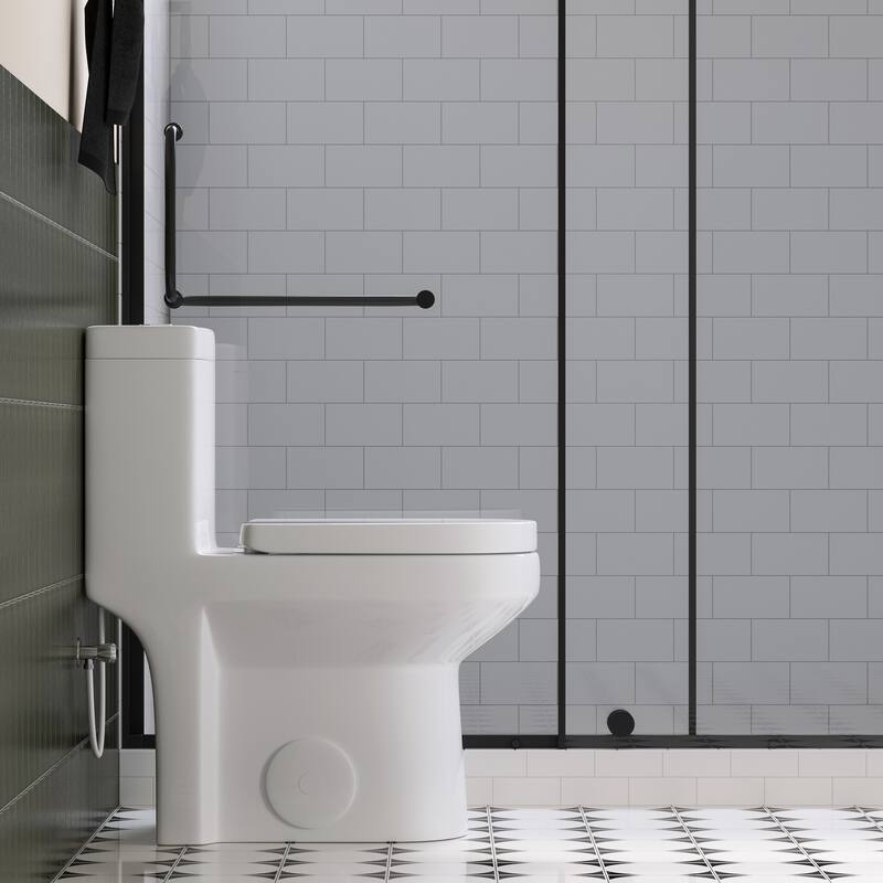 HOROW One-piece 0.8/1.28 GPF Dual Flush Round Toilet in White with Durable UF Seat Included