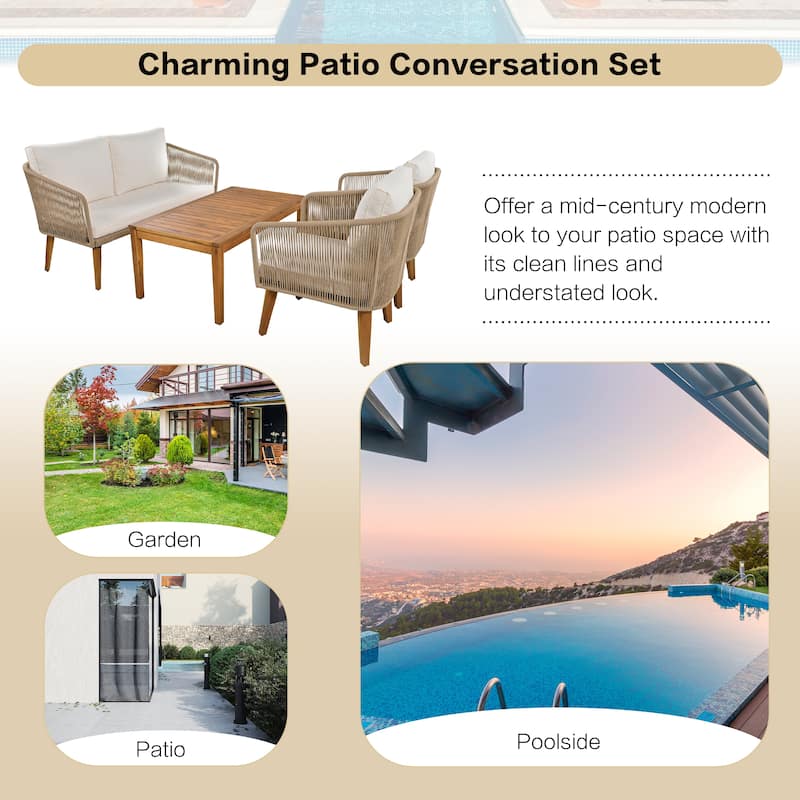 4-Pieces Outdoor Furniture Set with Cushions