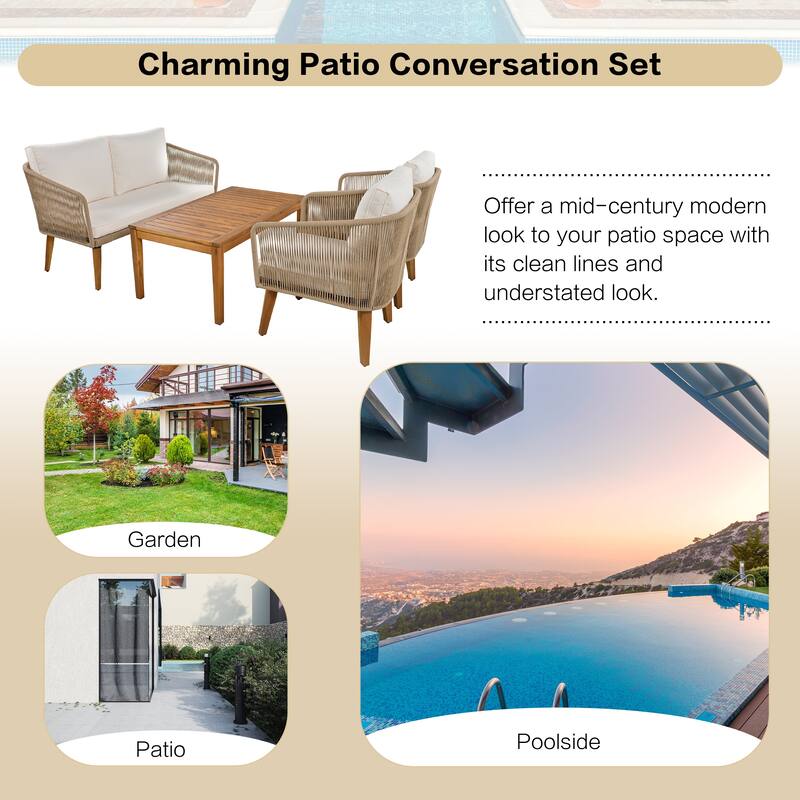 Solid Wood Patio Conversation Set