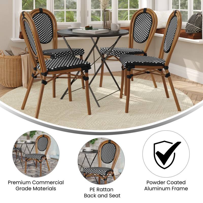 4 Pack All-Weather Commercial Paris Chair with Metal Frames