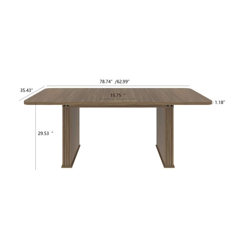 Contemporary Expandable Dining Table - Solid Wood Construction with Dual Pedestal Base, Seats 6-10 Guests Comfortably‌