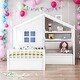 preview thumbnail 1 of 16, Modern Twin Size Kids Platform Bed House Bed with Sofa with Two Drawers and Storage Shelf White