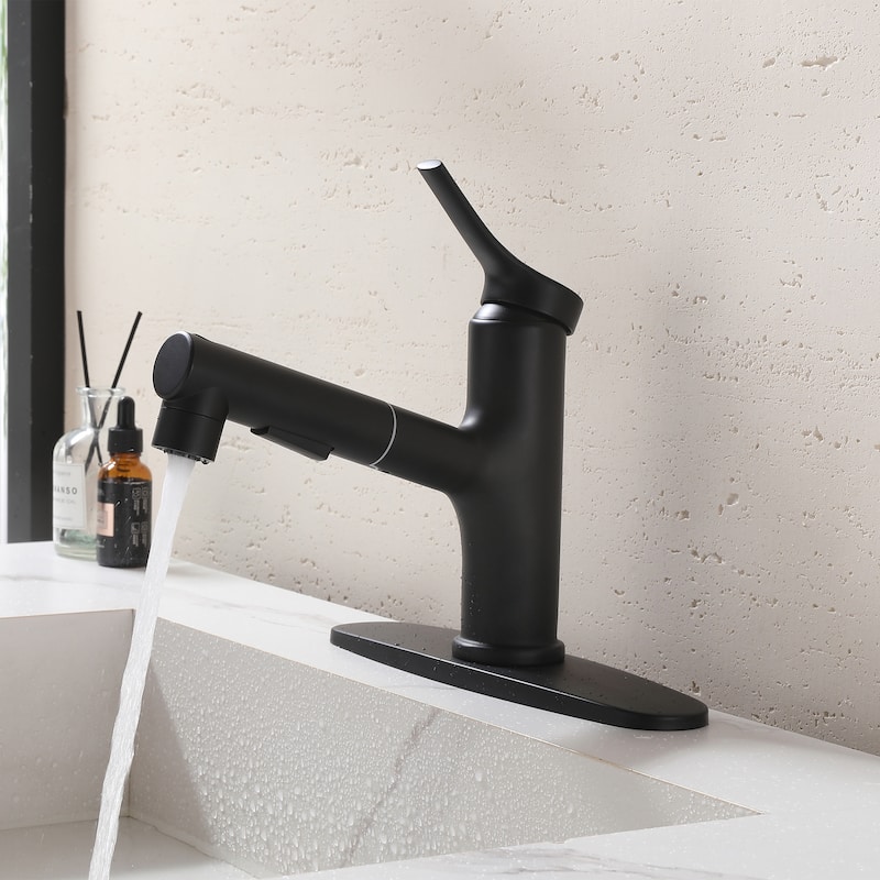 7.8" H Single-Handle Bathroom Sink Faucets with Pull Out Sprayer, Single Hole Vessel Faucet With Deck Plate