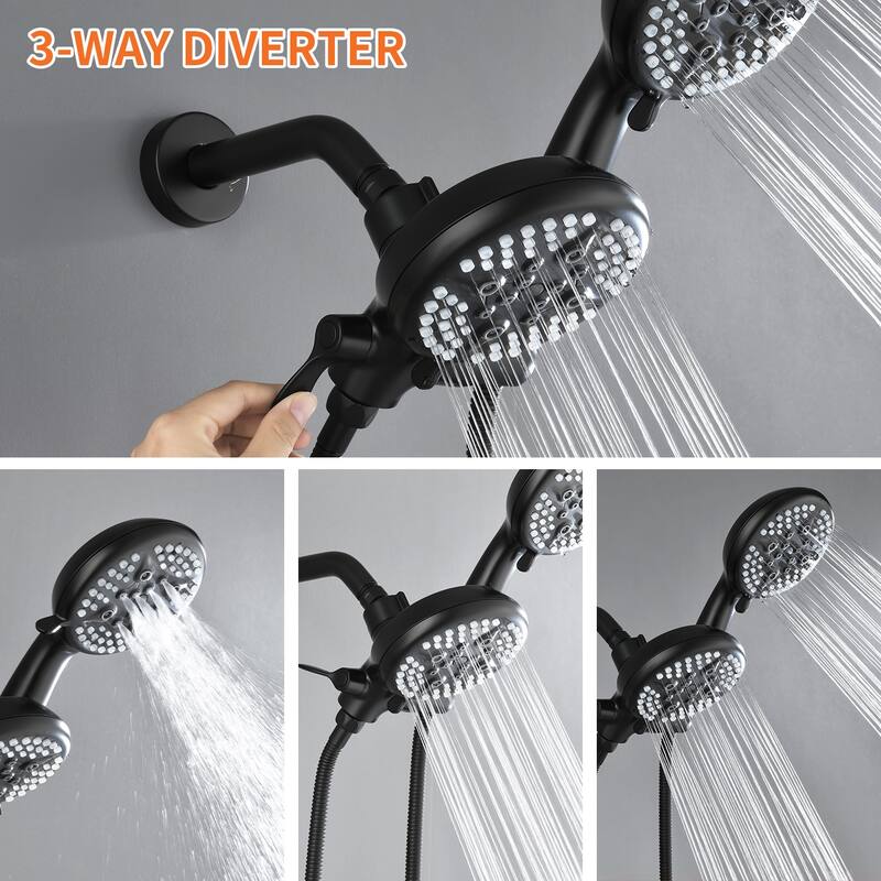Wall Mount Shower Faucet with Handheld Shower Brass 5-Setting Spray Dual Head Shower System with Rough-in Valve