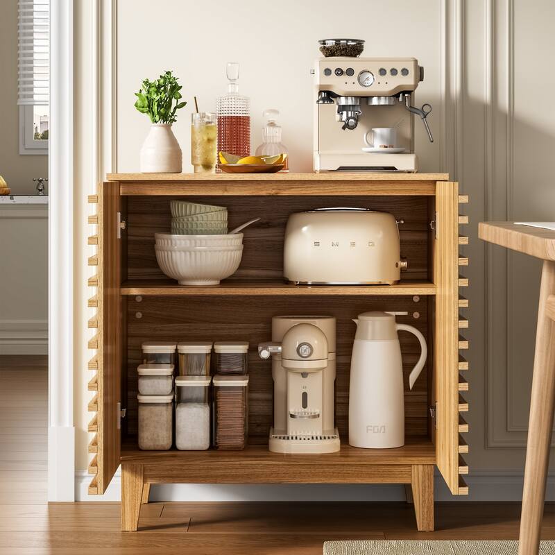 Fluted Sideboard Buffet Cabinet with Adjustable Shelves