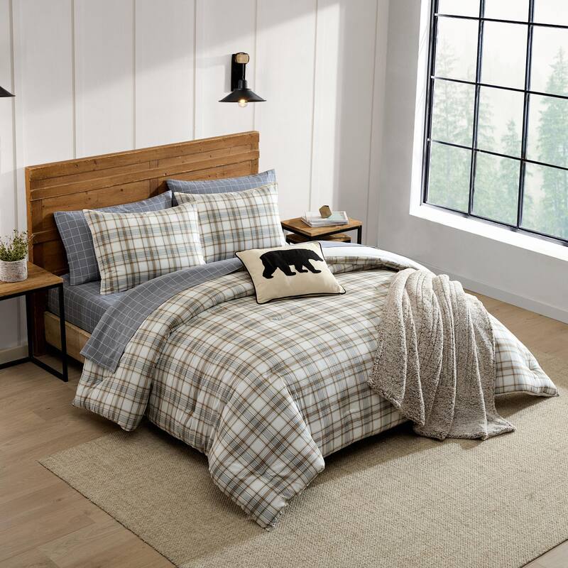 Eddie Bauer Ashland Plaid Cotton Brown Reversible Comforter Set
