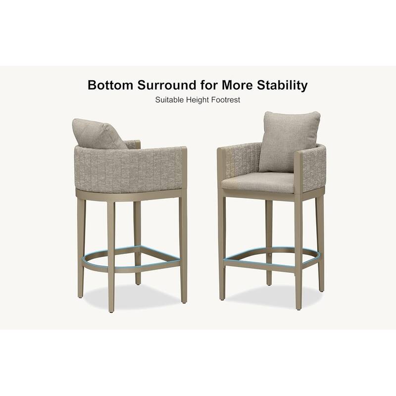 PURPLE LEAF Bar Stool Set of 2 Outdoor Rattan Bar Chair with Back Metal Bar Height Stool Wicker Barstool Dark Grey