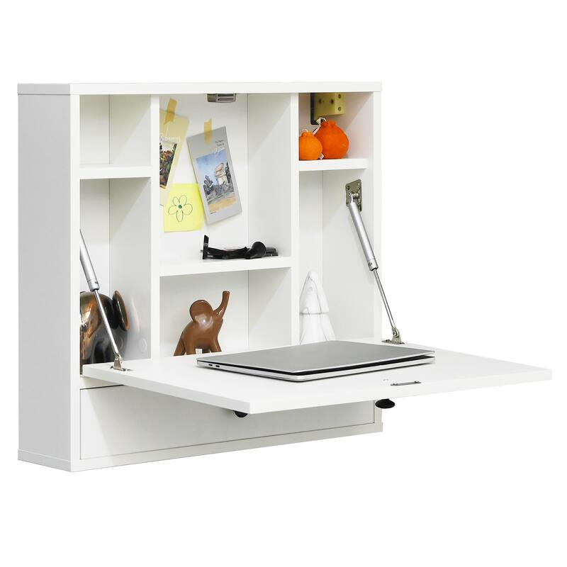 Costway Wall-Mount Floating Desk Foldable Space Saving Laptop - See details - White