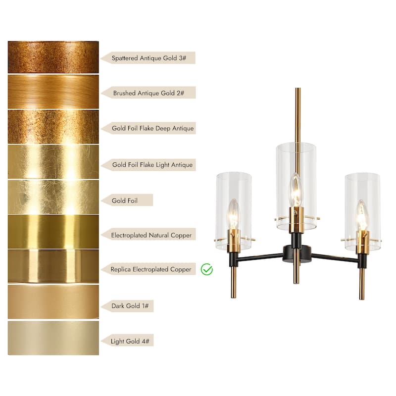 Alva Modern Farmhouse 3-Light Black Gold Chandelier Glass Pendant Light for Dining Room