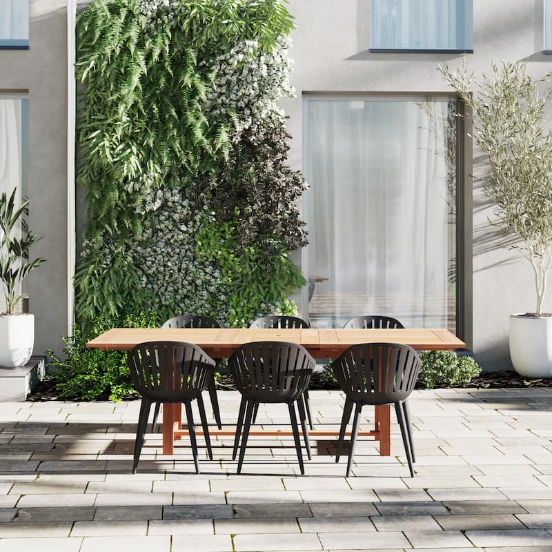 Amazonia 100% FSC Certified Wood Sant Louis Outdoor Patio Dining Set - Black - Alu Legs - 7pc