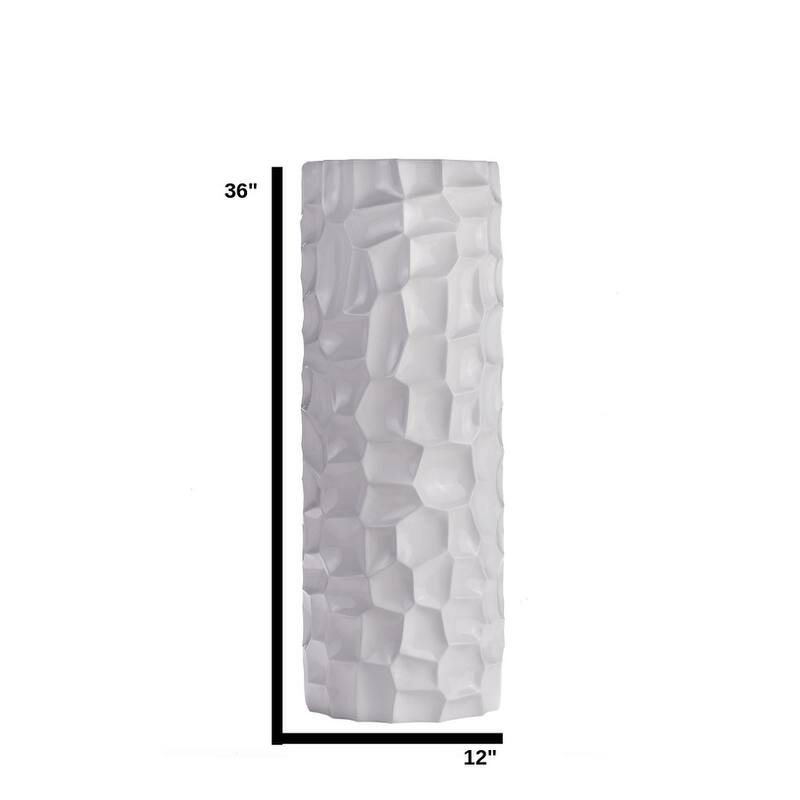 Textured Honeycomb White Resin Vase - N/A