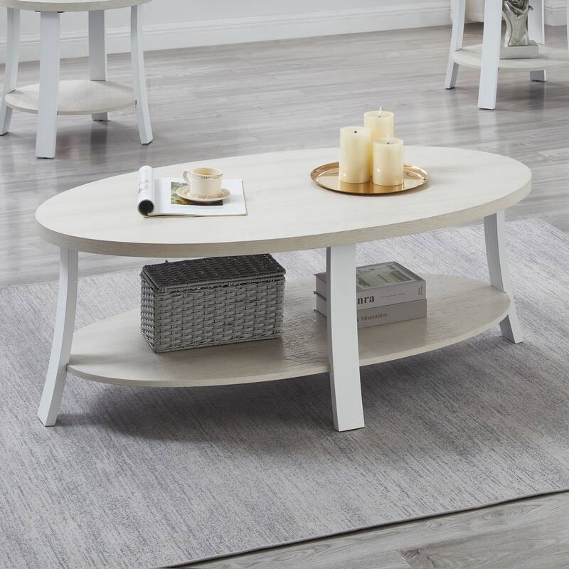 26" Modern Oval Coffee Table with Storage Shelf and Wide-curved Legs for Living Room