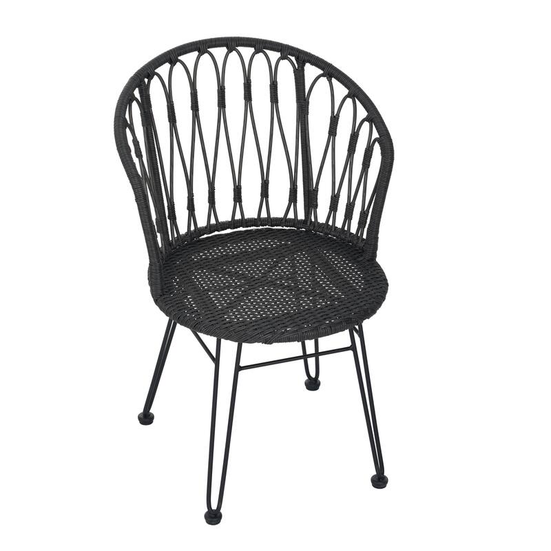 Roomfitters Set of 2 Boho Industrial Wicker Dining Chairs with Water-Resistant Cushions, Gray Rattan and Iron Hairpin Legs, Gray