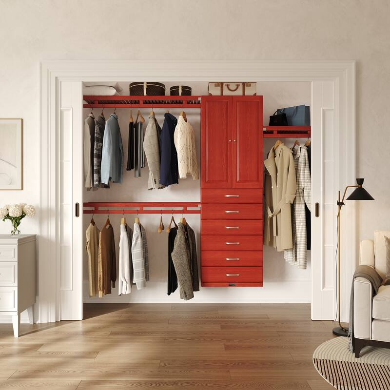 John Louis Home 12in. Deep Solid Wood 6-Drawers/Raised Panel Doors Simplicity Organizer Red Mahogany