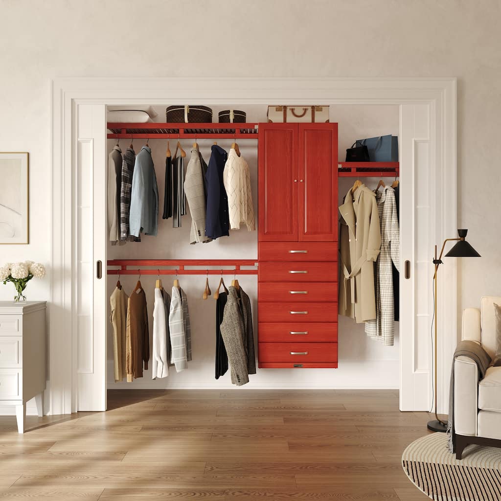 John Louis Home 12in. Deep Solid Wood 6-Drawers/Raised Panel Doors Simplicity Organizer Red Mahogany