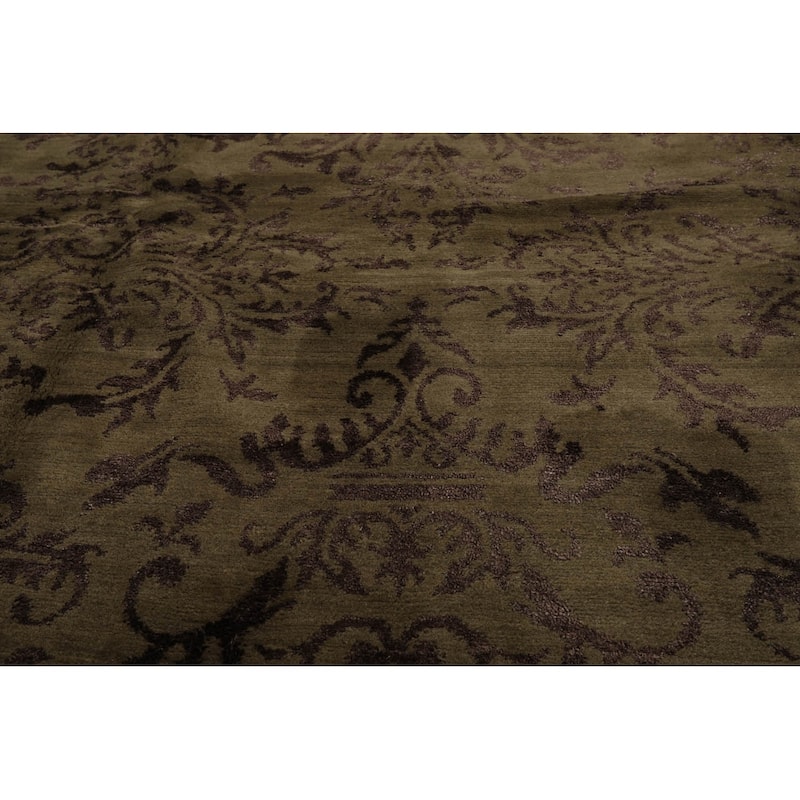 Hand Knotted Damask Moss Tibetan 100% Wool Modern Oriental Area Rug - 9' x 12'