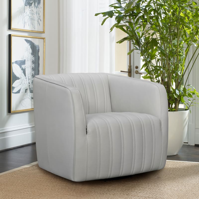 Aries Leather Upholstered Swivel Barrel Chair Living Room Arm Chair - Grey