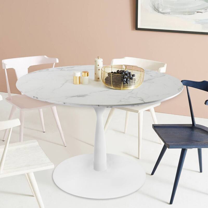 Round White Faux Marble Topped Round Pedestal Dining Table - 40"x40"x30"