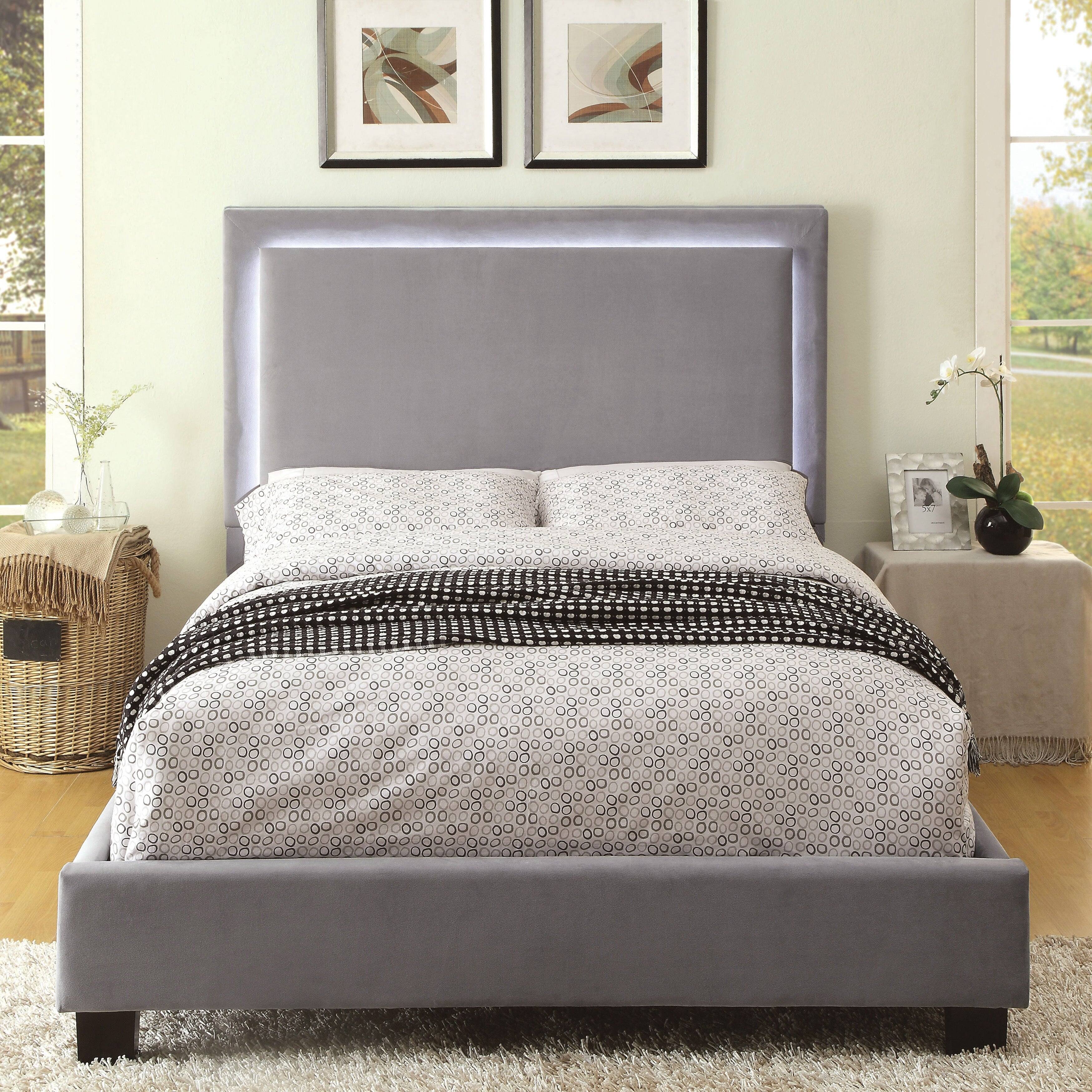 Silver Orchid Berger LED Headboard Light Grey Upholstered Platform Bed On Sale Bed Bath