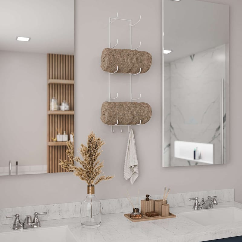 Wallniture Boto Towel Rack, Rustic Wall Decor Bathroom Organizer - 5 Sectional White - 31.5"