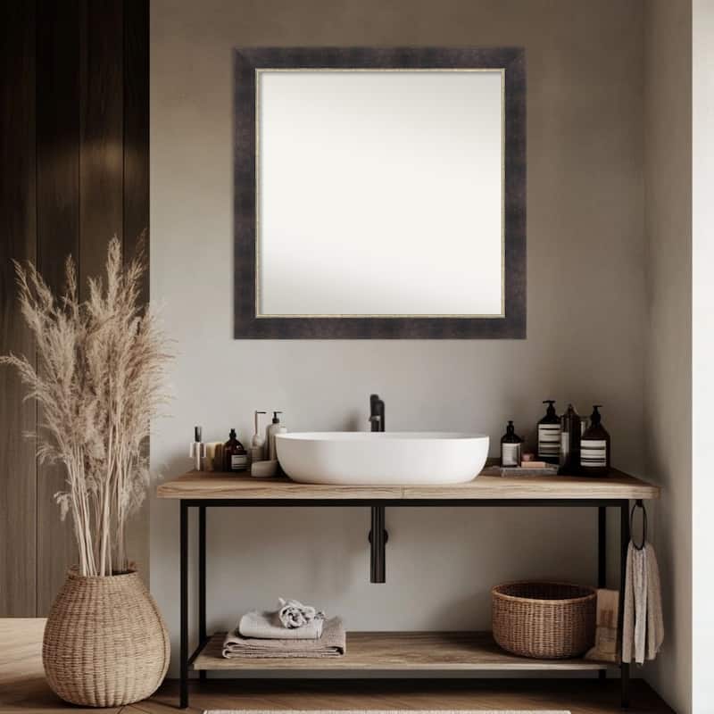 Odin Antique Bronze Non-Beveled Wood Framed Bathroom Vanity Wall Mirror - Odin Antique Bronze
