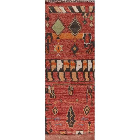Tribal Moroccan Oriental Long Wool Runner Rug Handmade Hallway Carpet - 4'0" x 21'7"