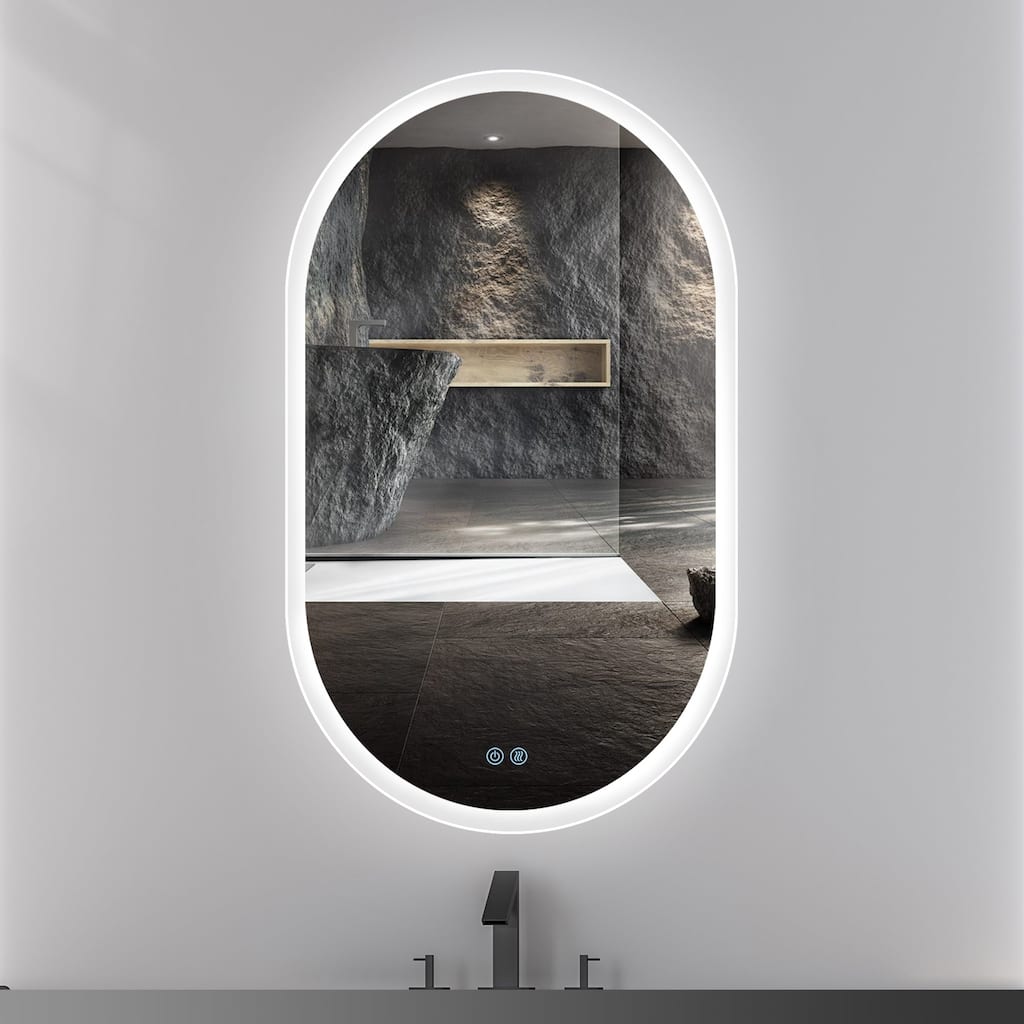 24 in. W x 40 in. H Frameless Oval Anti Fog Dimmable LED Bathroom Mirror - 24" x 40" in.