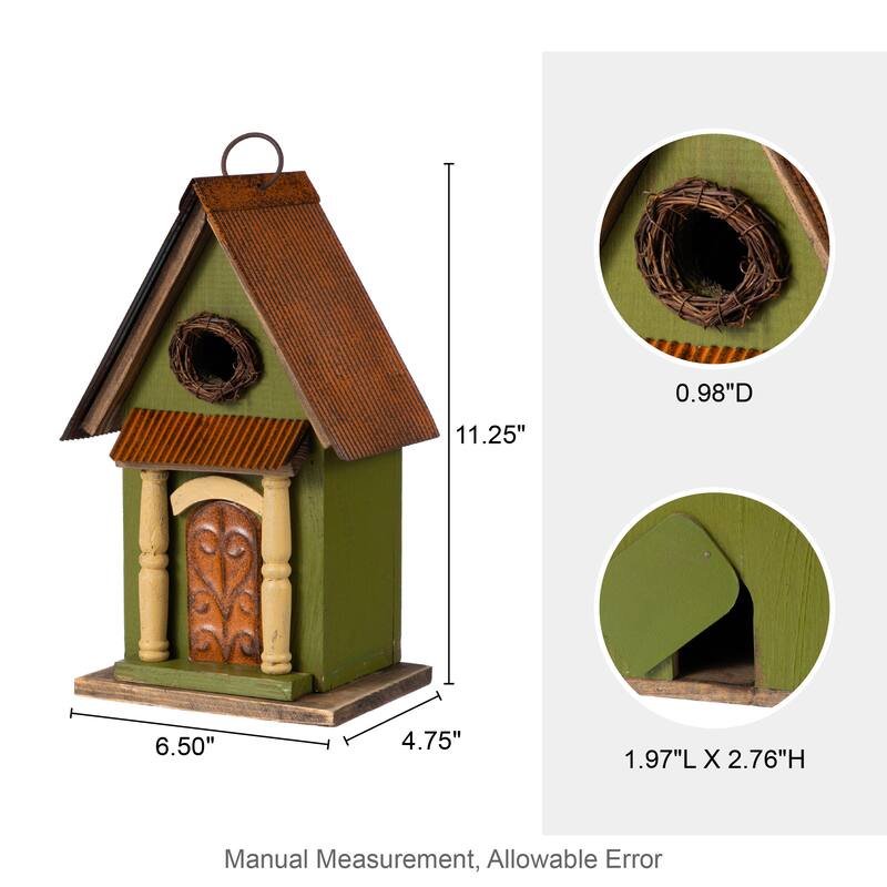 Glitzhome 11.75"H Wooden Hand Painted Distressed Birdhouse