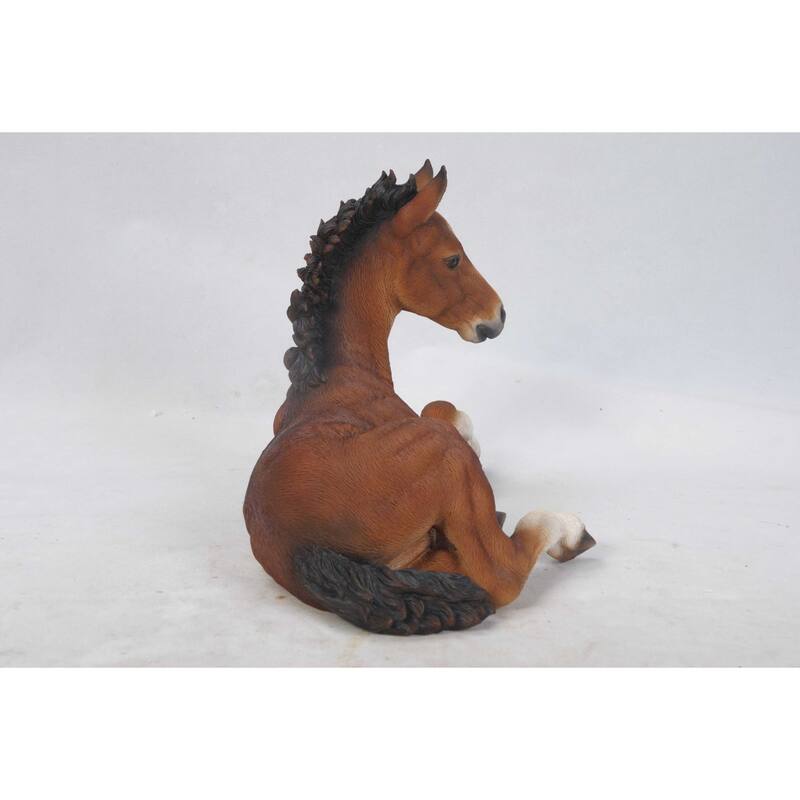 14" Brown and White Colt Laying Down Statue