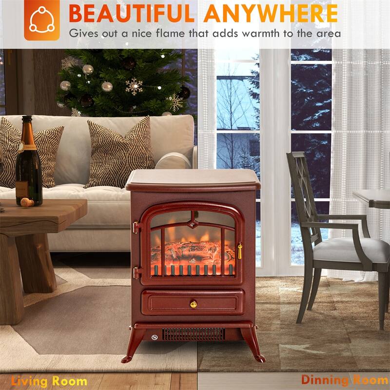 Electric Fireplace Heater,Freestanding Fire Place Stove w/LED Flames
