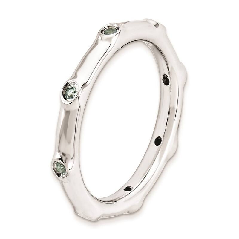 Curata 925 Sterling Silver Bezel Polished Stackable Expressions Aquamarine Ring