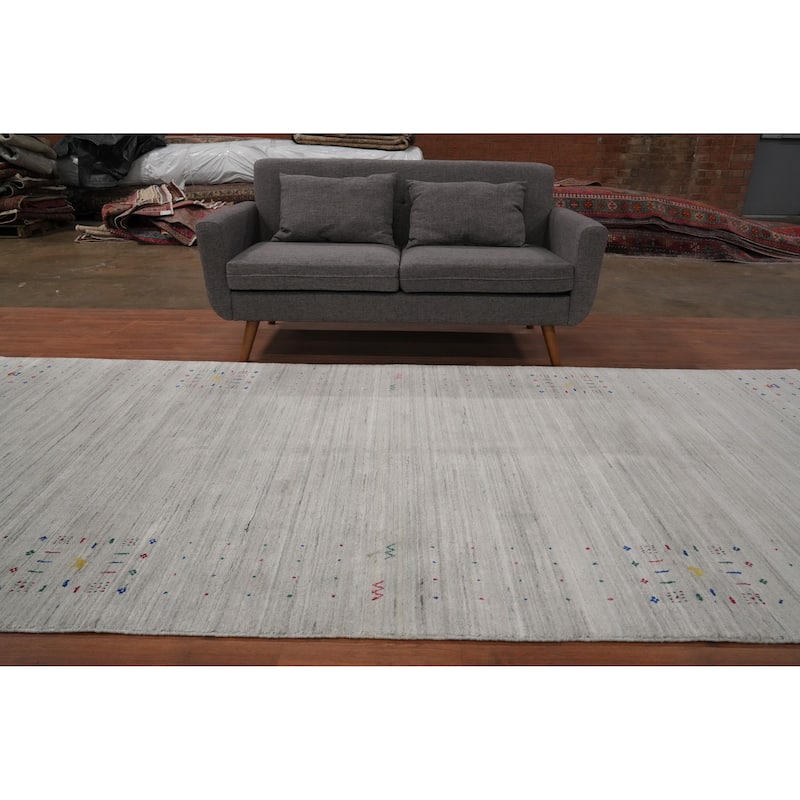 Hand Knotted Oriental Viscose Silk Carpet Tribal Animal Pictorial Greys & Charcoal Gabbeh Area Rug - 11' 8'' X 5' 5''