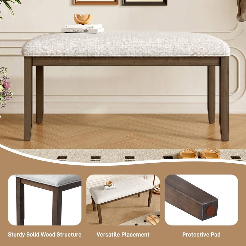 Beige Brown Upholstered Bench Entryway Bench Dining Bench with Padded Seat, Lounge Bench Leisure Bench with Wood Legs