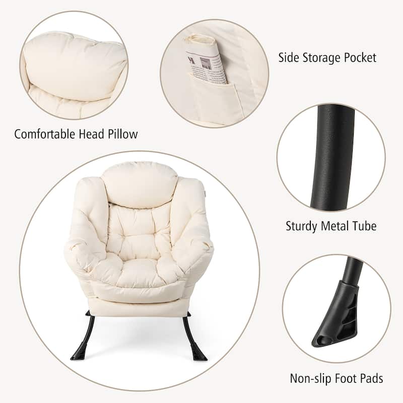 Gymax Lazy Sofa Chair Accent Leisure Armchair with Folding Footrest &