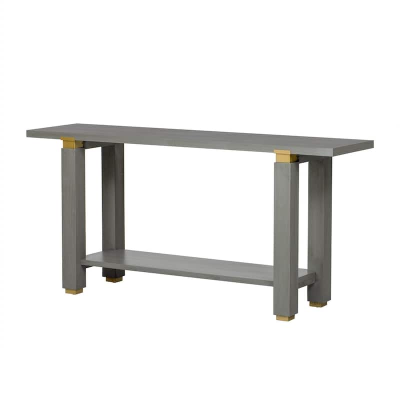 Modern Minimalist Console Table, Solid Wood Entryway Sofa Table with Metal Accents, Built-in Shelf, for Living Room, Hallway