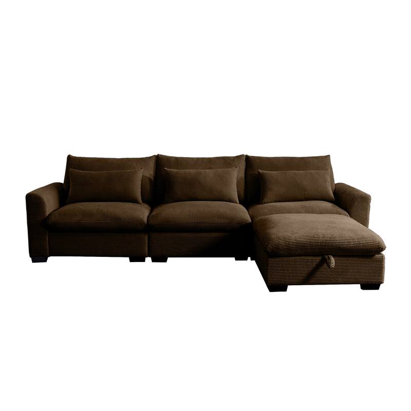 GDFStudio- Ravenscroft Corduroy Modular Sofa With Storage Ottoman