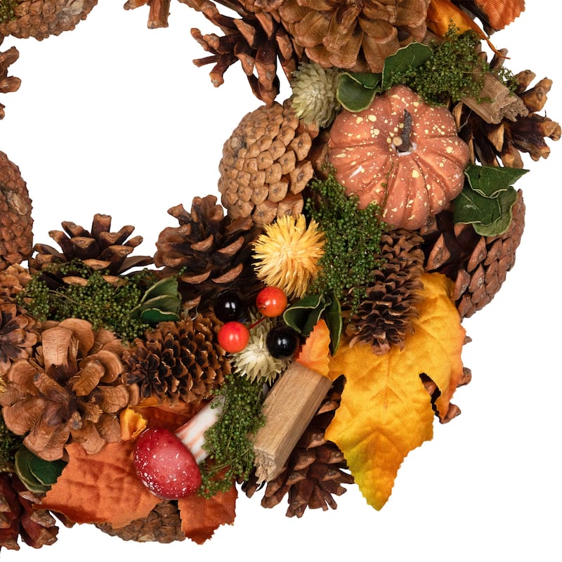 Pumpkins and Mushrooms Artificial Fall Harvest Wreath - 13" - Unlit