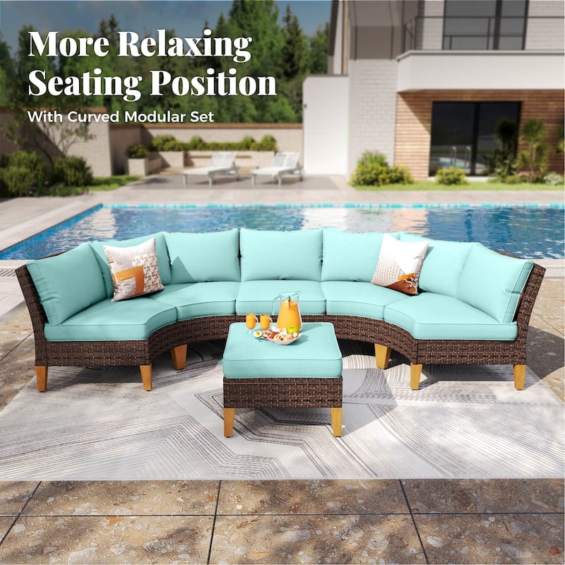 12-Seat Outdoor Wicker Half-Round Furniture Set, Half-Moon Sectional Sofa All Weather Curved Conversation Set