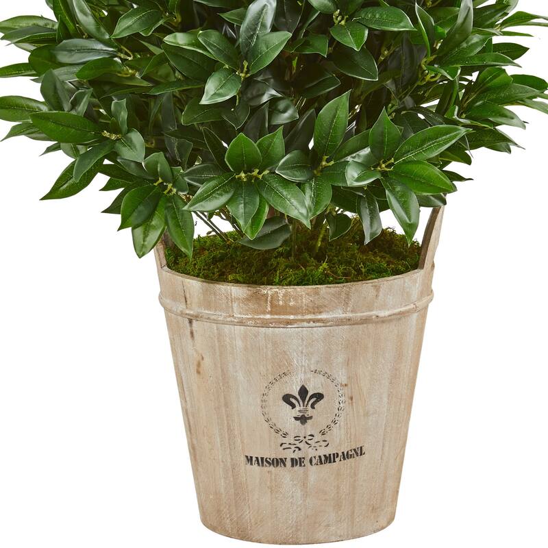 Artificial Bay Leaf Topiary Tree - 39 Inch Indoor Outdoor Plant in Planter - Green - 31-40 Inches